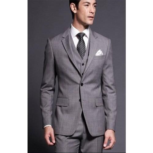 Custom Made Mens Suits Groomsmen Notch Lapel Groom Tuxedos Grey Wedding Best Man Suit (Jacket+Pants+Tie+Vest) A28
