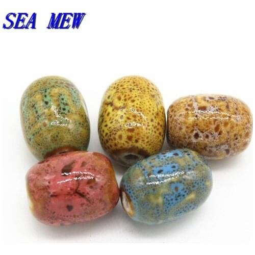 10PCS 21mm*17mm Barrel Beads Ceramic Beads Handmade DIY Porcelain Beads Spacer Beads For Jewelry Making