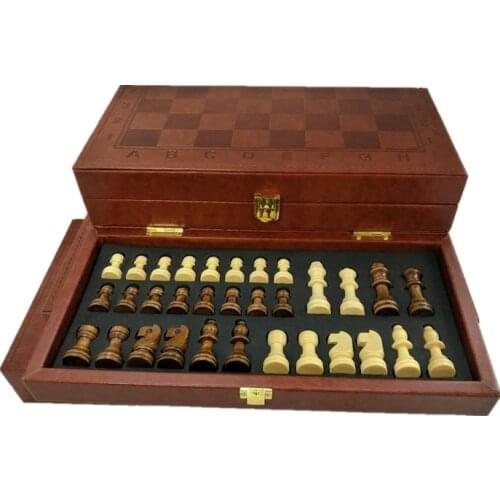 JILIGOU classic folding leather box chess set luxury Entertainment game portable wood wooden checkers ajedrez large outdoor kid