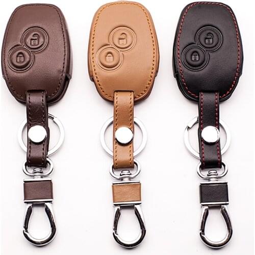 Leather car key case cover For Renault Kangoo Scenic Megane Sandero Captur Twingo Modus remote control cover 2 buttons Key Shell