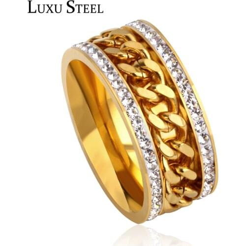 LUXUSTEEL Link Chains Rings Wedding Cubic Zirconia Engagement Rings Party Gold Color Finger Rings Accessories Party Wholesale
