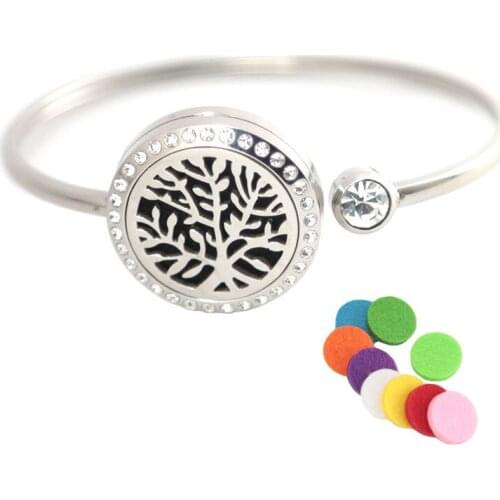 25mm Magnet Crystal Stainless steel Aromatherapy locket Bracelet Bangle essential oil diffuser locket Tree bracelet