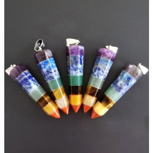 Fashion Natural 7 Chakra Orgone Energy Pendant 5pc Reiki Healing Colorful Chips Stone Necklace Pendulum Amulet 12X48MM