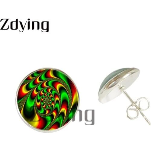 Zdying Fashion Modern Abstract Art Painting Stud Earring Glass Photo Cabochon Dome Ear Jewelry For Girl Womens Party Gift GE017