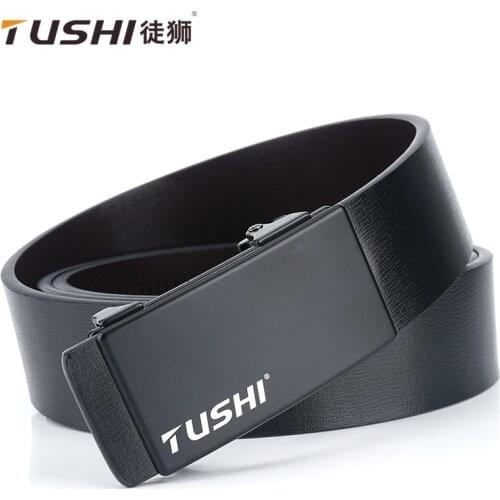 TUSHI 2021 Hot Sale Genuine Leather Business Men Belt Metal Automatic Buckle Leisure Durable Male Waistband for Jeans Gifts