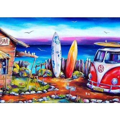 JMINE Div 5D surf car sea beach house Full Diamond Painting cross stitch kits art High Quality Scenic 3D paint by diamonds