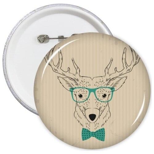 Glasses Deer Animal Stripe Round Pins Badge Button Clothing Decoration Gift 5pcs