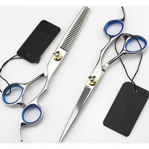 Professional Japan 440c 6 inch blue gem hair scissors make up thinning scissor cutting barber hair shears hairdressing scissors