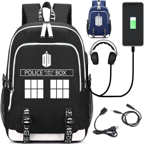 Doctor Who Unisex Leopard Backpack with USB Charging Port and Lock &Headphone interface for College Student Work