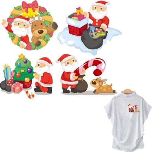 Santa Claus Patch Appliques On Clothes Hot Tear Thermal Transfer Coat Jeans Diy New Design Stickers On The Fabric Christmas