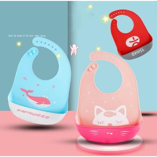 Food Grade Cartoon Silicon Waterproof Adjustable Baby Bibs Solid Food Self Feeding For Child Toddler Infant Kids Children Gift