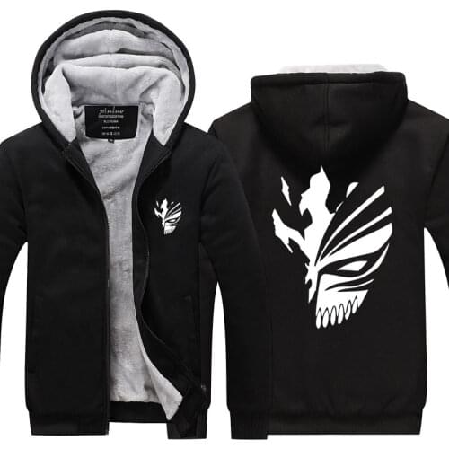 Bleach Anime Hoodie Jacket Coat Winter Fleece Thick Warm Sweatshirts Long Sleeve Plus Size