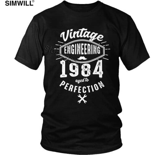 Vintage Engineering T Shirt Brand Short Sleeves Engineer 1984 Aged to Perfection Tee Cotton Tshirt Streetwear Slim Fit Apparel