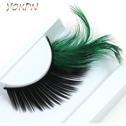 YOKPN Green Crisscross Black False Eyelashes Feather Exaggerated Messy Winged Fake Eyelashes Latin Made Makeup Eye Lashes