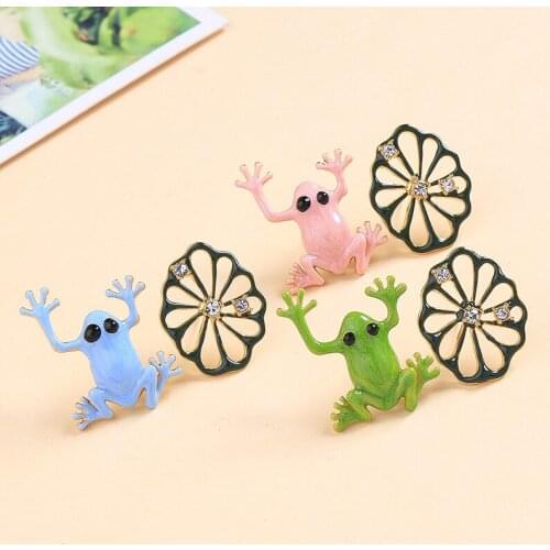 Fresh enamel glaze cute frog asymmetric earrings temperament woman jewelry fashion earrings