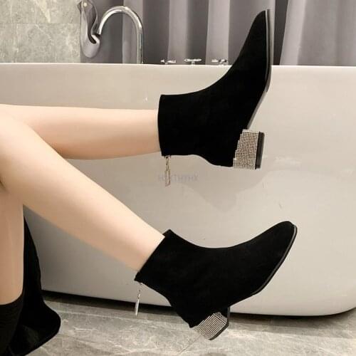 Thick with Ankle Boots Female 2021 New Winter Womens Plus Cotton Warm Zipper Wild Boots Round Head Fashion Suede Boots Mujer