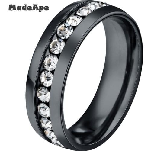 MadApe Titanium Stainless Steel Rings For Women 6mm CZ Surround Fashion Jewelry For Women Wedding Rings Accessories