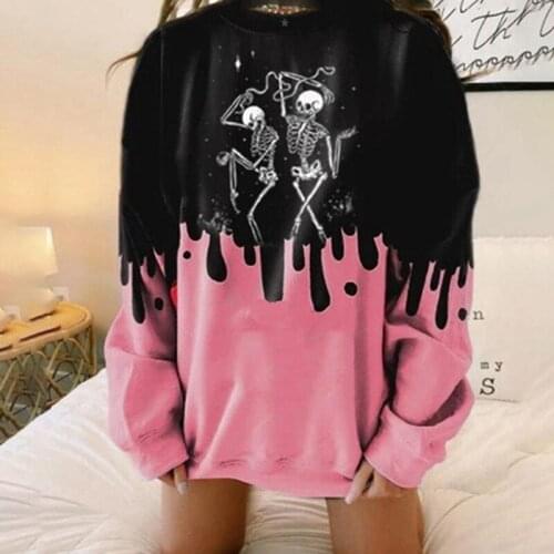 Sweatshirts for Women 2021 Spring Skeleton Funny Dancing Skull Graphic Oversized Bat Long Sleeve O-Neck Pullover Shirt Top