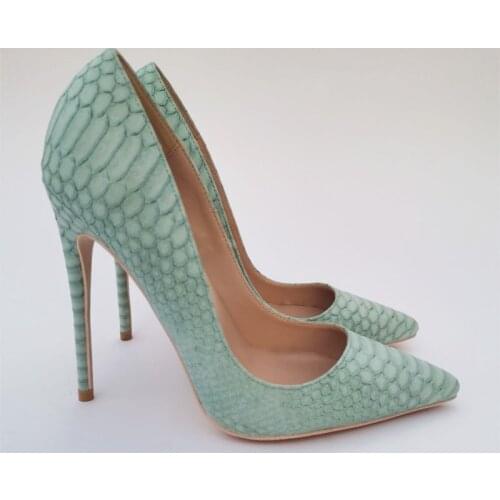 2021 Autumn Brand Women Shoes Mint Green Serpentine Pointed Toe Sexy High Heeled Women Pumps Thin Heel Single Shoe Sandalias