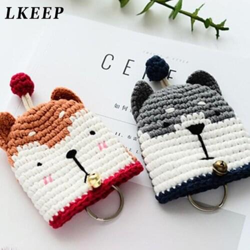 Women Cartoon Key Wallet Bags Fashion Pull Drawstring Keychain Holder Hand-woven Cute Storage Key Holders