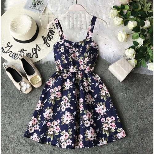 Womens summer flower print A-line mini dress female high waist sexy off shouder chic beach dress TB1332