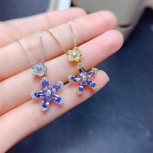 Ladies New Natural Tanzanite Pendant Necklace 925 Silver Simple Elegant Fashion Trend