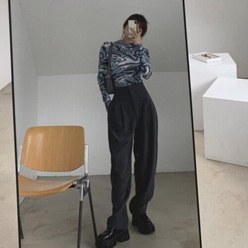 Winter Korean Style Wide Leg Harajuku Baggy Black High Waisted Vintage Sweatpants Women Clothes Pants Streetwear