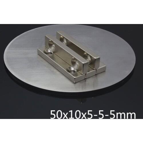 10pcs N35 NdFeB Super Strong Powerful Block Countersunk Magnets Rare Earth Neodymium Magnets 50 x 10 x 5 mm 2 hole 5mm New