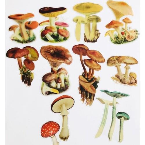 10 pcs /Bag Big Size Mushroom Garden PVC Decorative Adhesive Sticker DIY Craft Notebook Decoration