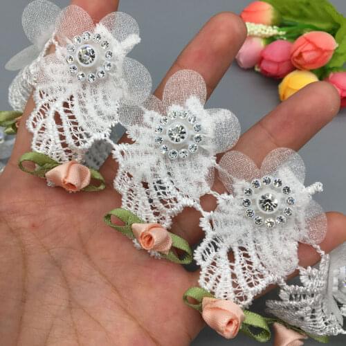 10X African Lace Fabric 3D Diamond Flower Leaf Lace Trim Embroidered Ribbon Bridal Wedding Dress Patches Handmade Sewing Craft