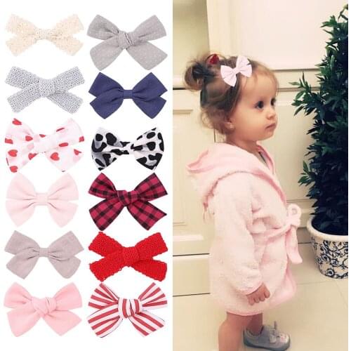 2PCS/Lot Candy Colors Print Cotton Hair Bows For Girls Hair Clips Boutique Barrette Cute Hairpin Handmade Kids Hair Accessories
