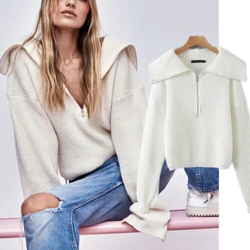 Dave&Di 2021Ins Fashion Blogger Vintage Blogger Peter Pan Collar Winter Pull Femme Sweaters Women Pullovers Tops