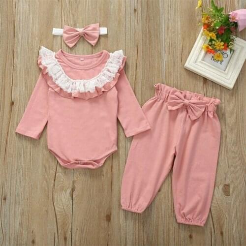 Newborn Infant Baby Girl Floral Outfit Clothes Romper Tops+Pants+Headband 3PCS Autumn Cotton Baby Girl Set