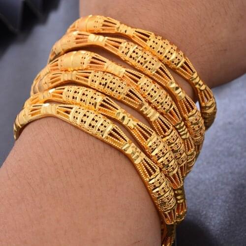 6Pcs/lot Dubai Bangles 24k Gold Color Bangles&Bracelet For Women Engagement Wedding Jewelry Gifts African Wrist Jewellry