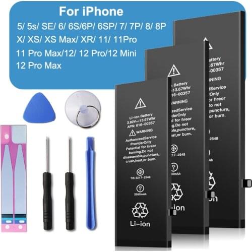 Battery for iPhone 6 6s 7 8 plus X XR XS MaxRechargeable Battery Pack for iPhone 12 11 pro Max 12mini 5S SE Replacement Bateria