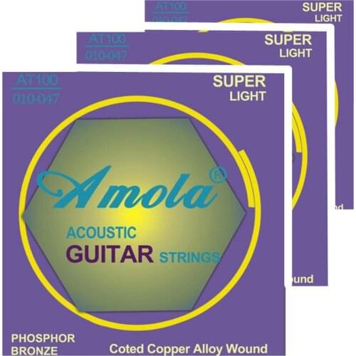 Amola AT100 .010-.047 Acoustic Guitar Strings PHOSPHOR BRONZE Strings Accessories Guitar Parts 3 Sets