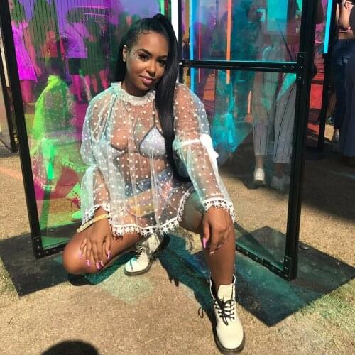 BKLD 2018 Summer Womens Long Sleeve Sexy White Transparent Mesh Top Stars Pattern T Shirts Club Streetwear Tops S-3XL Plus Size