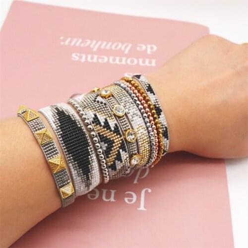 ZHONGVI Bohemia Miyuki Bracelets for Women Bracelet Woven Jewelry Multilayer Rhinestone Beaded Pulseras Adjustable Jewellery