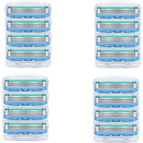 16pcs/pack Razor Blade For Men Face Care Shaving Safety,5layers Stainless Steel Shaver Cassette Fit Gillettee Fusione