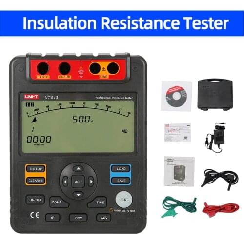 UNI-T UT513 Digital Insulation Resistance Tester Auto Range 500V~5000V Automatically Power Off Low Voltage Display Earth Meter