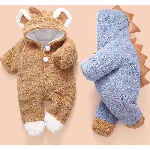 Cartoon Baby Boys Romper Winter Baby Girl Clothes Cotton Newborn Rompers Long Sleeve Hooded Toddler Costume Kids Clothing