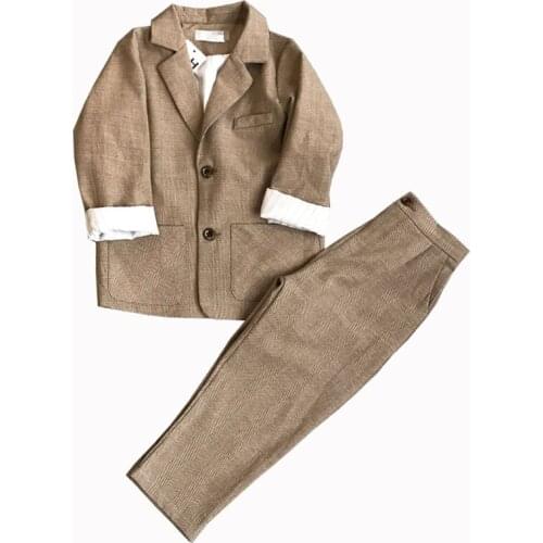 Childrens Plaid Blazer Pants 2pcs Clothing Sets Boys Girls Spring Summer Party Costume Kids Casual Small Suits Set