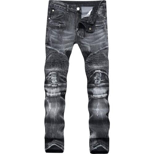 Gersri new Cotton Streetwear Men Skinny Biker Jeans Homme STraight Male Motorcycle Moto Hip Hop Denim Pants Joggers Runway Jean