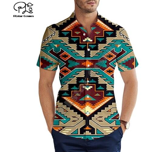 Hawaiian beach summer Fashion Short sleeve shirt Native Indian Print 3d Mens Shirt Casual Bohemian style Harajuku Tee shirts