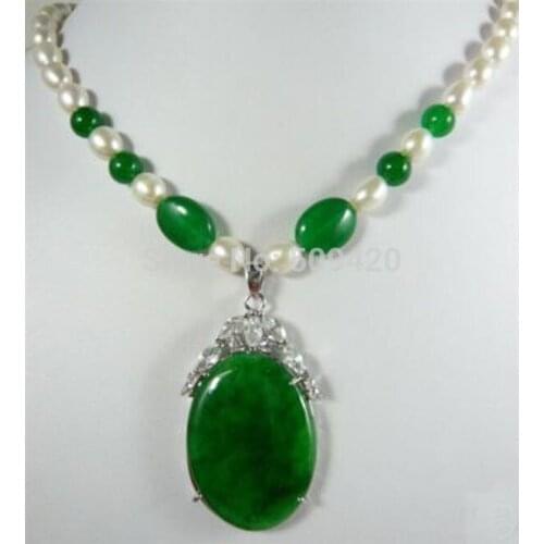 Hot sell Fast SHIPPING Charming womens jewelry Green Jade & Pearl Necklace