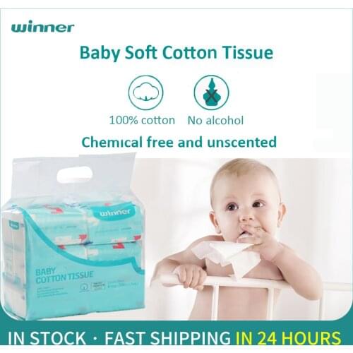 Winner Baby Cotton Tissue Wipes 100% Purcotton Ultra-Soft Durable Gentle Clean Dry Wet Facial Tissue for Babies Care (6 Bags)