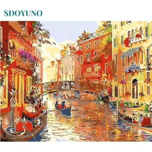 SDOYUNO DIY Oil Painting By Numbers Kits 60x75cm Paint By Numbers On Canvas Venice Landscape Frameless Home Decor Hand Painting