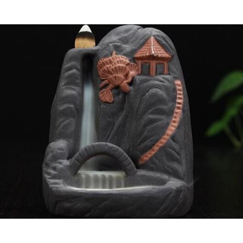 Ceramic Mountain Cernser Flowing Smoke Backflow Aroma Burner Crafts Art Ornaments Waterfall Incense Burner Home Decor