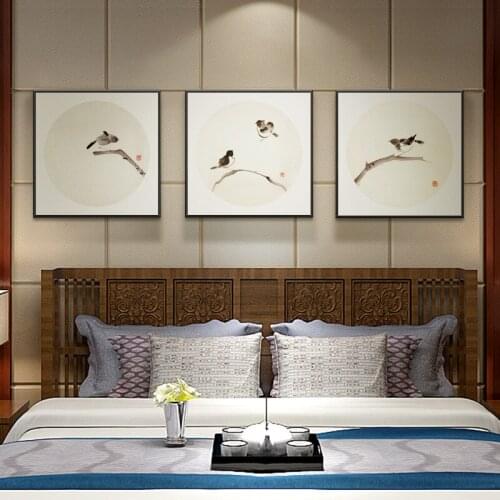 Chinese Zen Wall Prints Black and White Bird Lotus Poster Canvas Wall Art Oil Paintings Wall Pictures for Living Room Home Decor