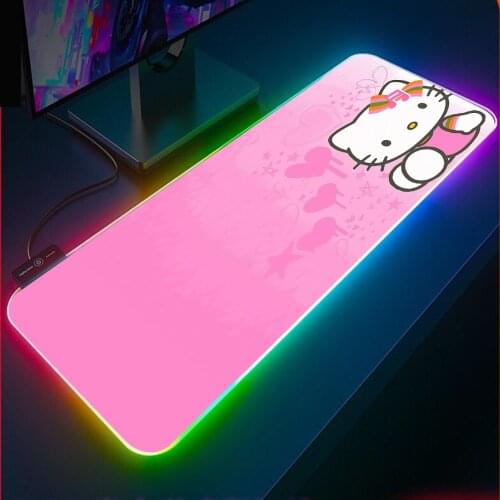 Anime Kawalili Mouse Pad RGB Pink Mouse Pad 7 Color Light LED Gamer Laptop Office Keyboard Mat Carpet Cute Cat Gaming Mouse Pad